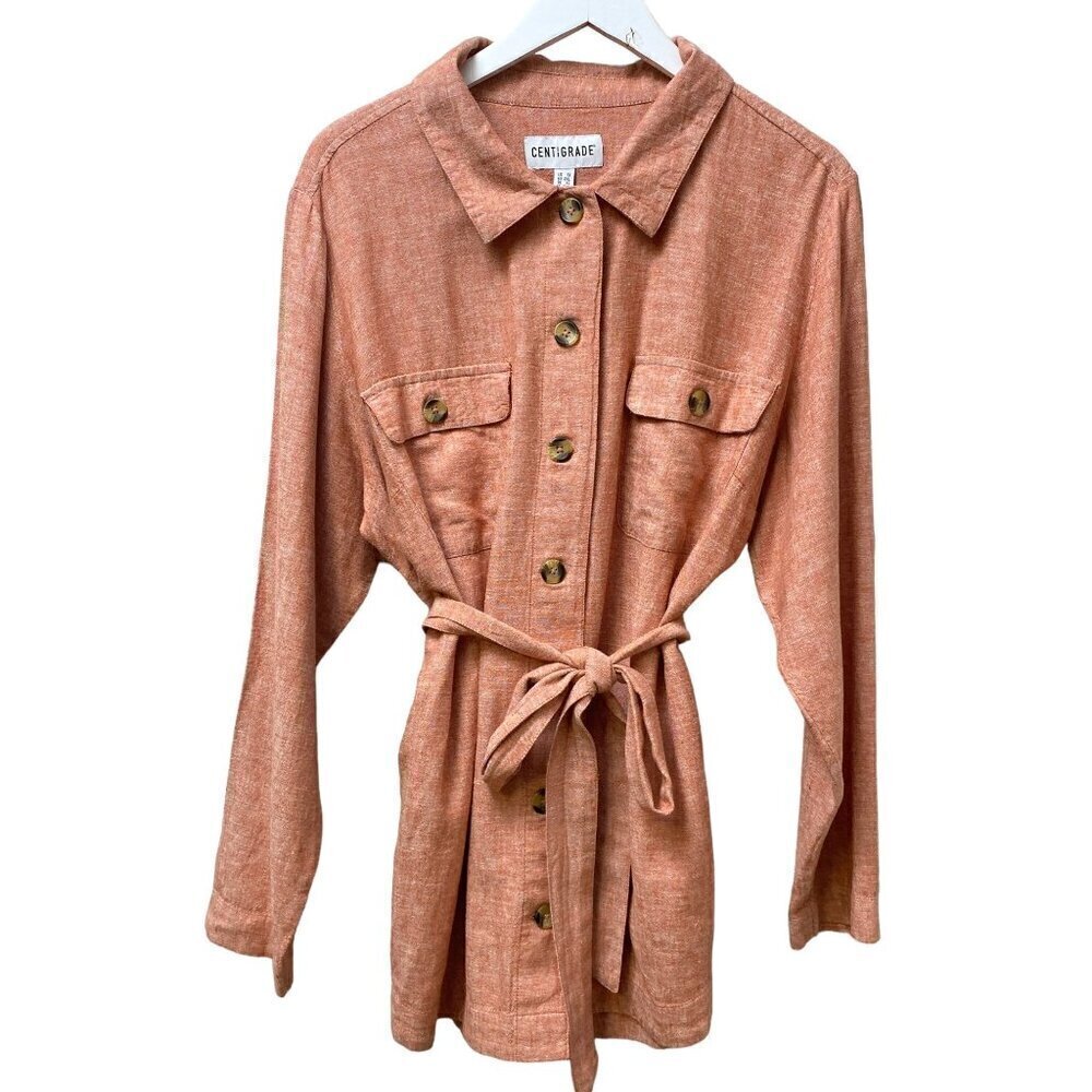 Centigrade Linen Blend Shirt with Belt Plus Size 1X Safari Jacket Button up NWOT